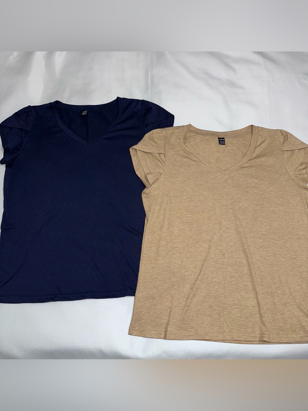 Set of 2 SHEIN V-Neck tulip Sleeve Tees - Navy & Tan ladies size large